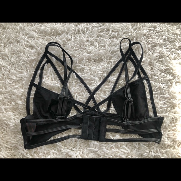 SOLD Retro Lingerie Lot 3 Pc Black Bra Panty Strap Mesh Fetish Burlesque PinUp - Picture 5 of 12